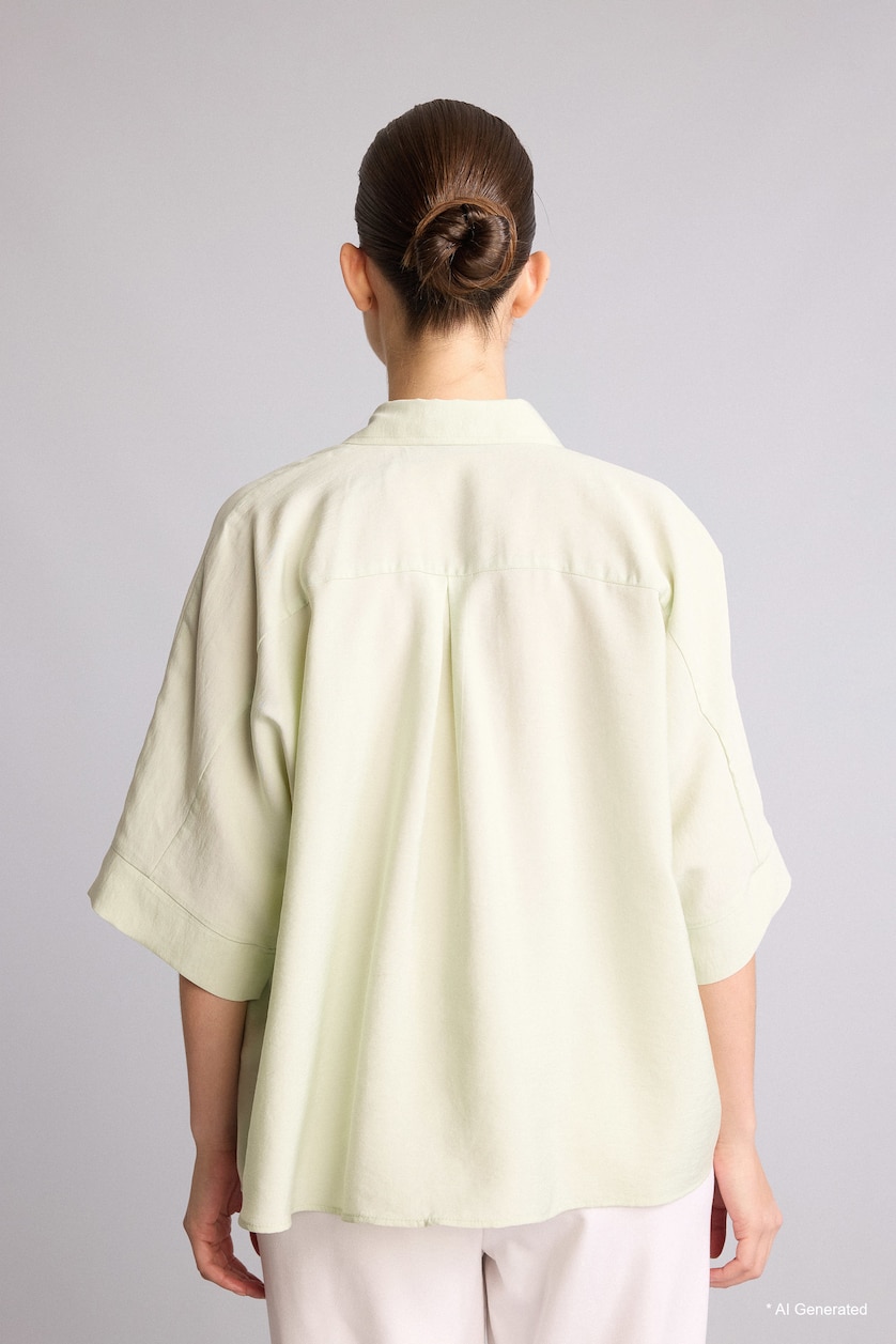 WOMAN Light Green Relax Fit modal Short Sleeve Shirt