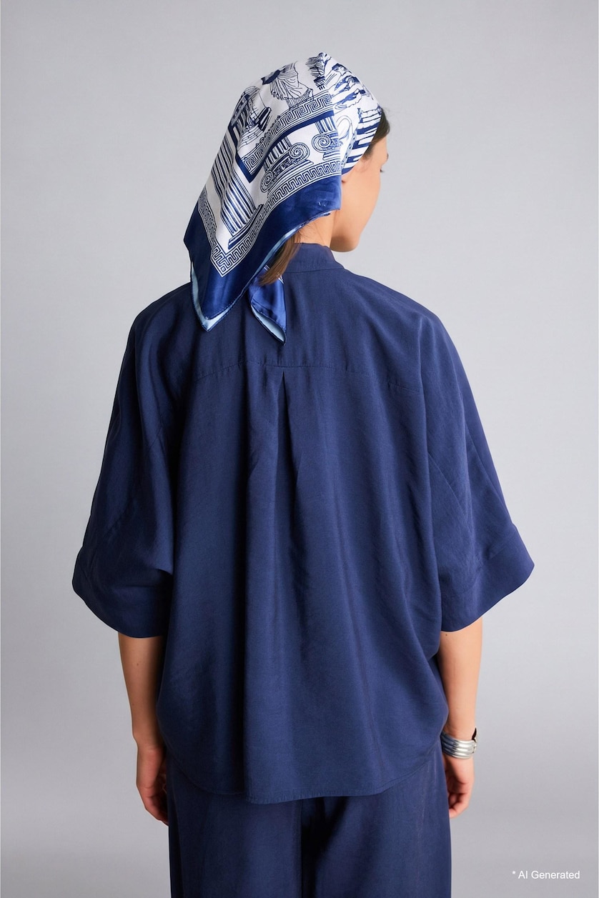Women NAVY Relax Fit Modal Short Sleeve Shirt
