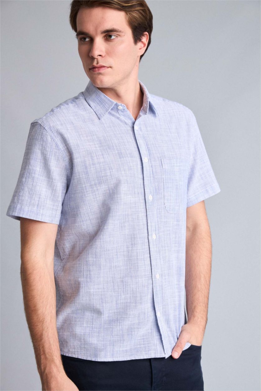 رجال نيلي Regular Fit Cotton Short Sleeve Shirt