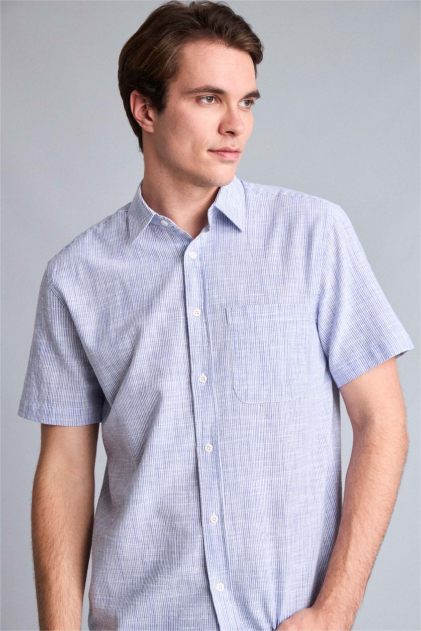 رجال نيلي Regular Fit Cotton Short Sleeve Shirt