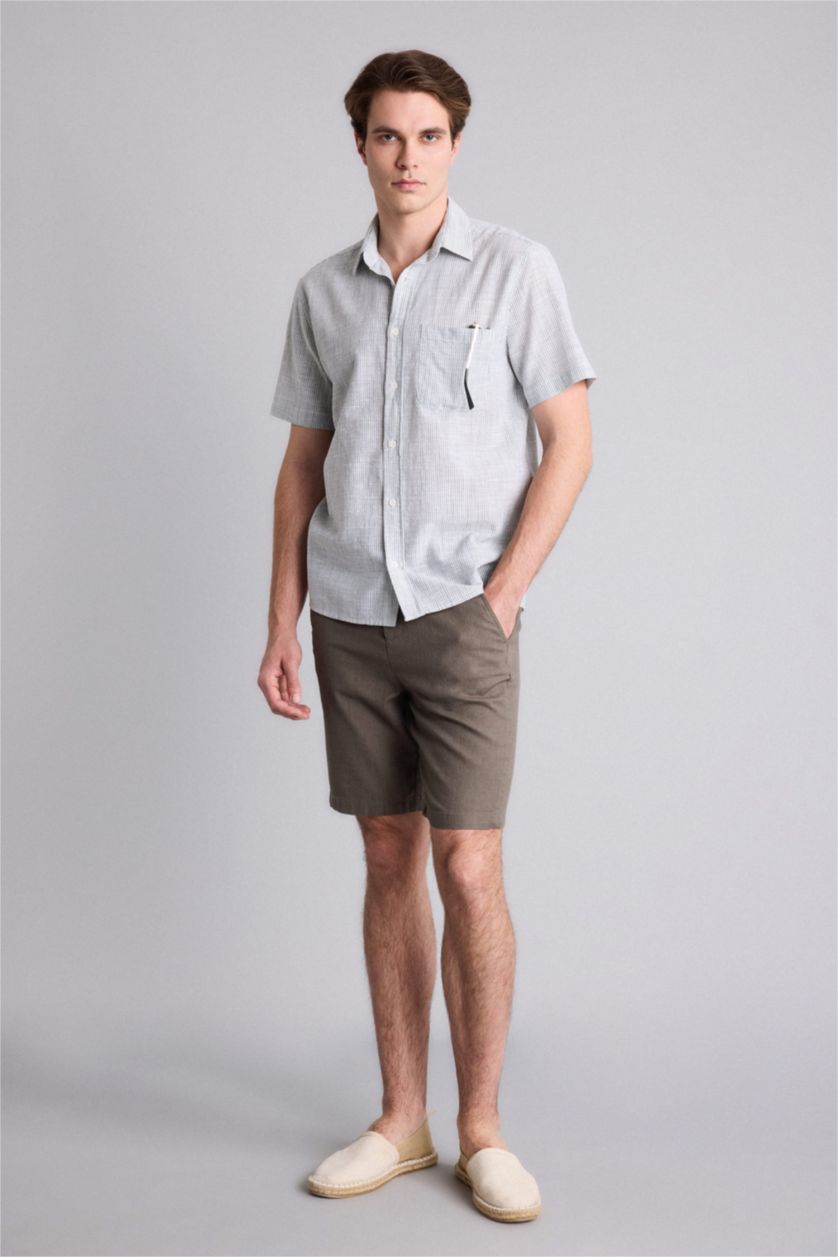 رجال كاكي Regular Fit Cotton Short Sleeve Shirt