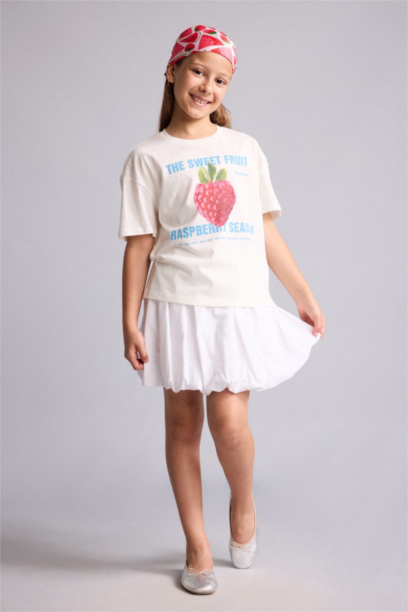GIRLS & TEENS Ecru Girl Neck Fruit Print Cotton T-Shirt