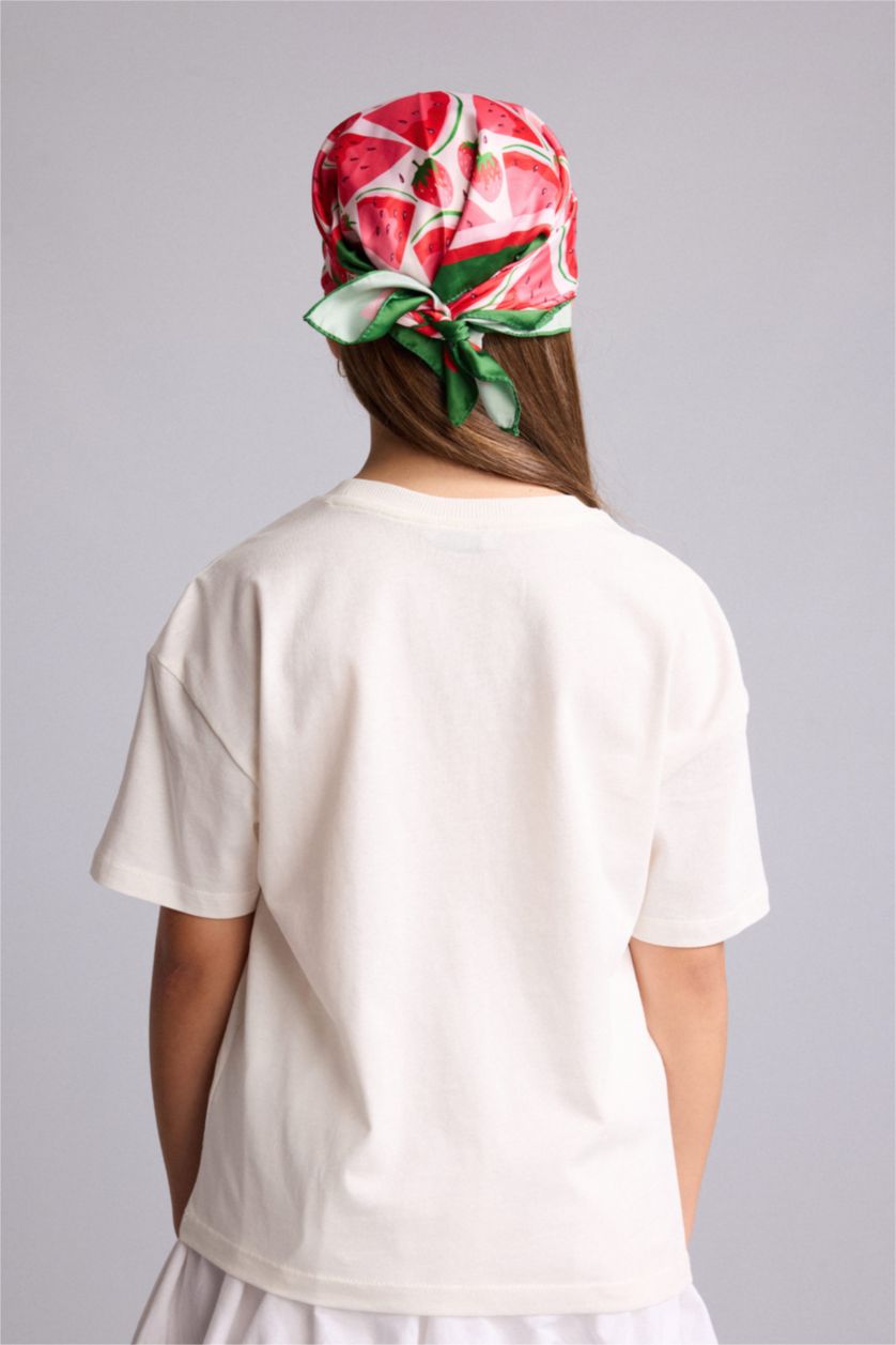 GIRLS & TEENS Ecru Girl Neck Fruit Print Cotton T-Shirt