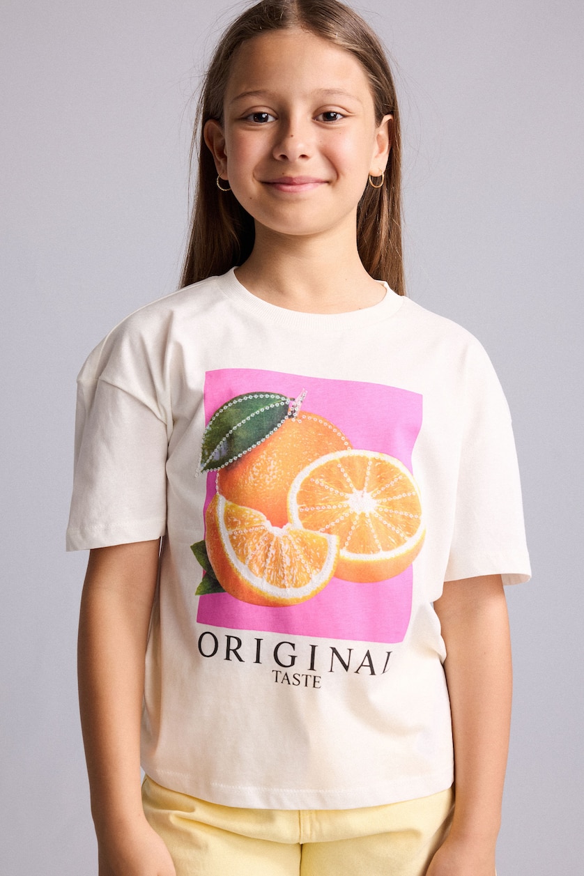 GIRLS & TEENS Ecru Girl Fruit Print Short Sleeve T-Shirt