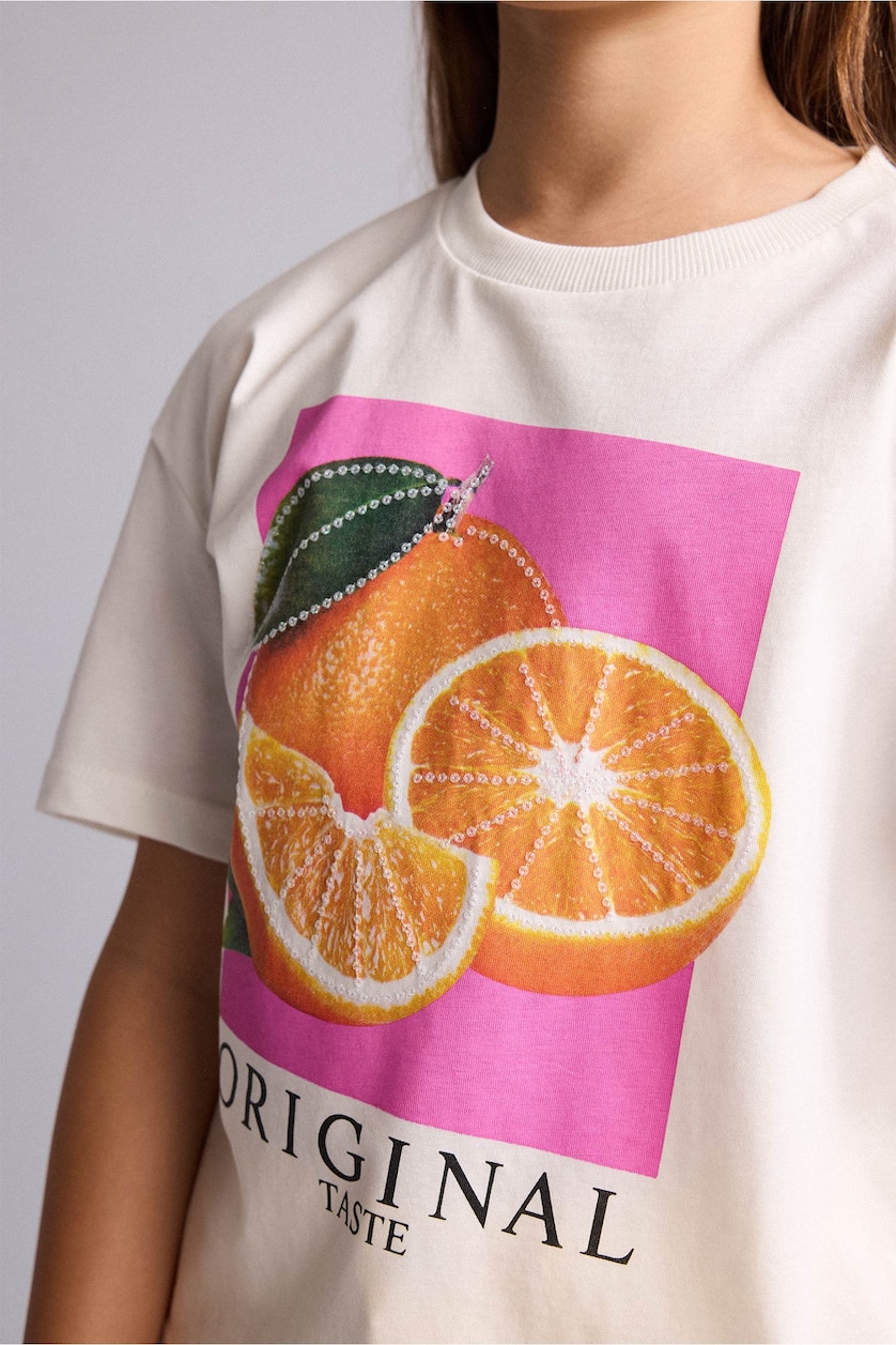 GIRLS & TEENS Ecru Girl Fruit Print Short Sleeve T-Shirt