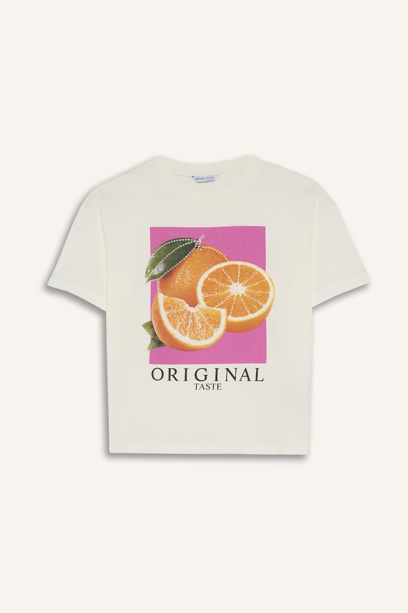 GIRLS & TEENS Ecru Girl Fruit Print Short Sleeve T-Shirt