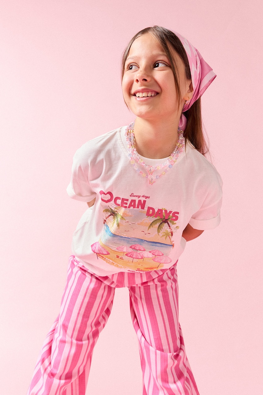 FILLES Écru T-shirt à manches courtes Graphique Col rond Fille
