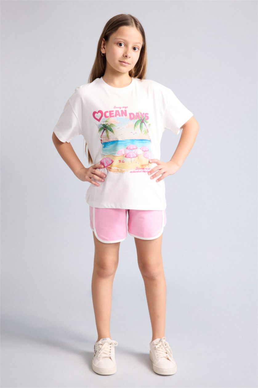 Young Girls - Teen Girls Ecru Printed Short Sleeve T-Shirt