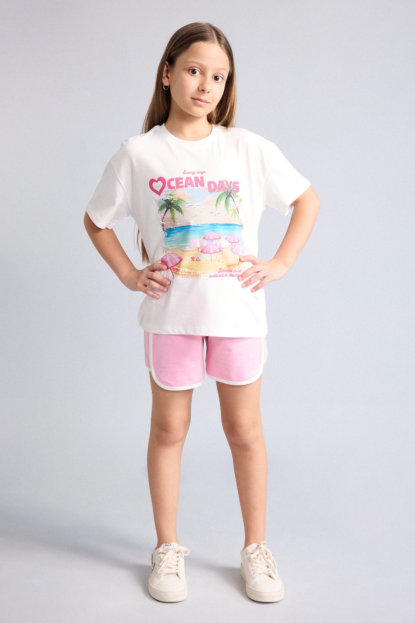 FILLES Écru T-shirt à manches courtes Graphique Col rond Fille