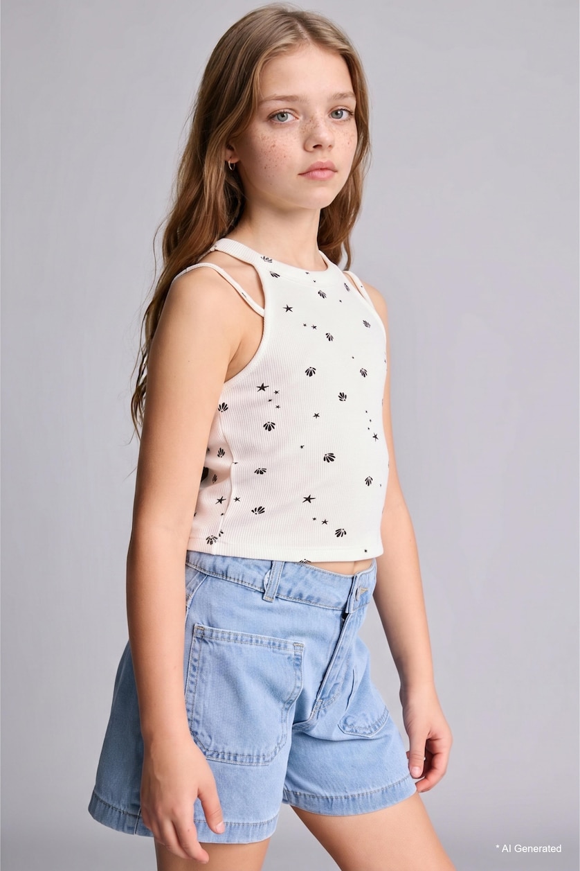 GIRLS & TEENS White Girl Printed Ribana Tank Top