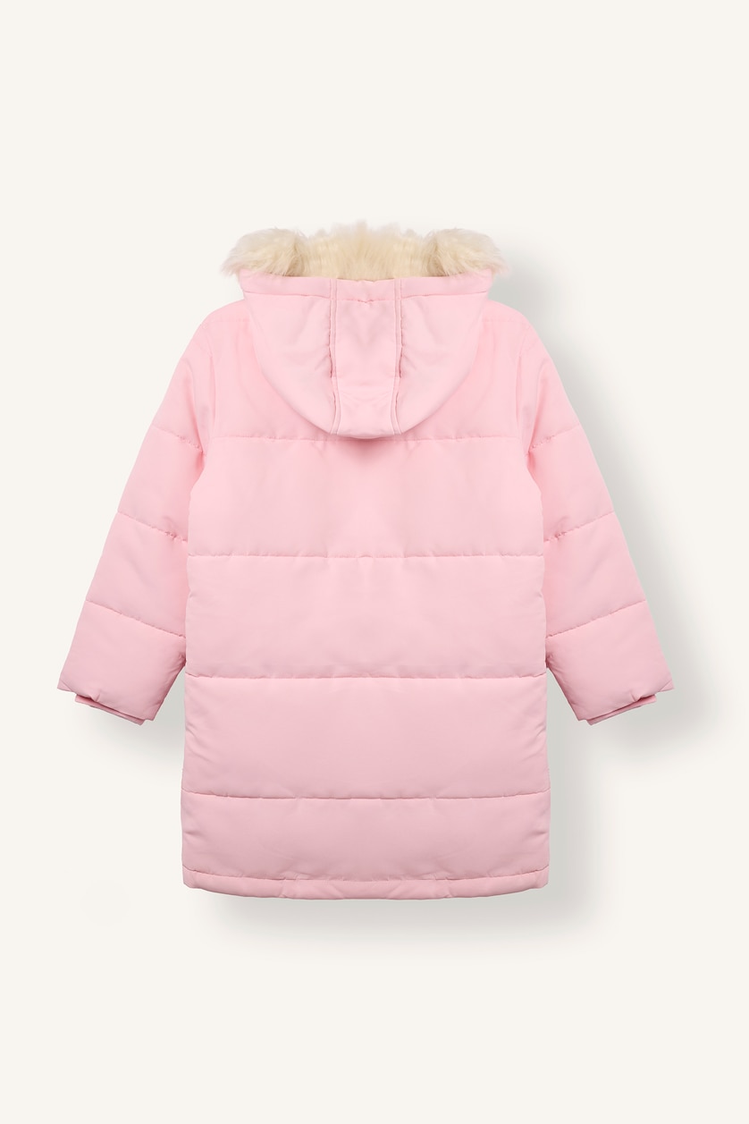 Kız Çocuk - Genç Kız Pembe Kürklü Kapüşonlu Parka Kız Çocuk