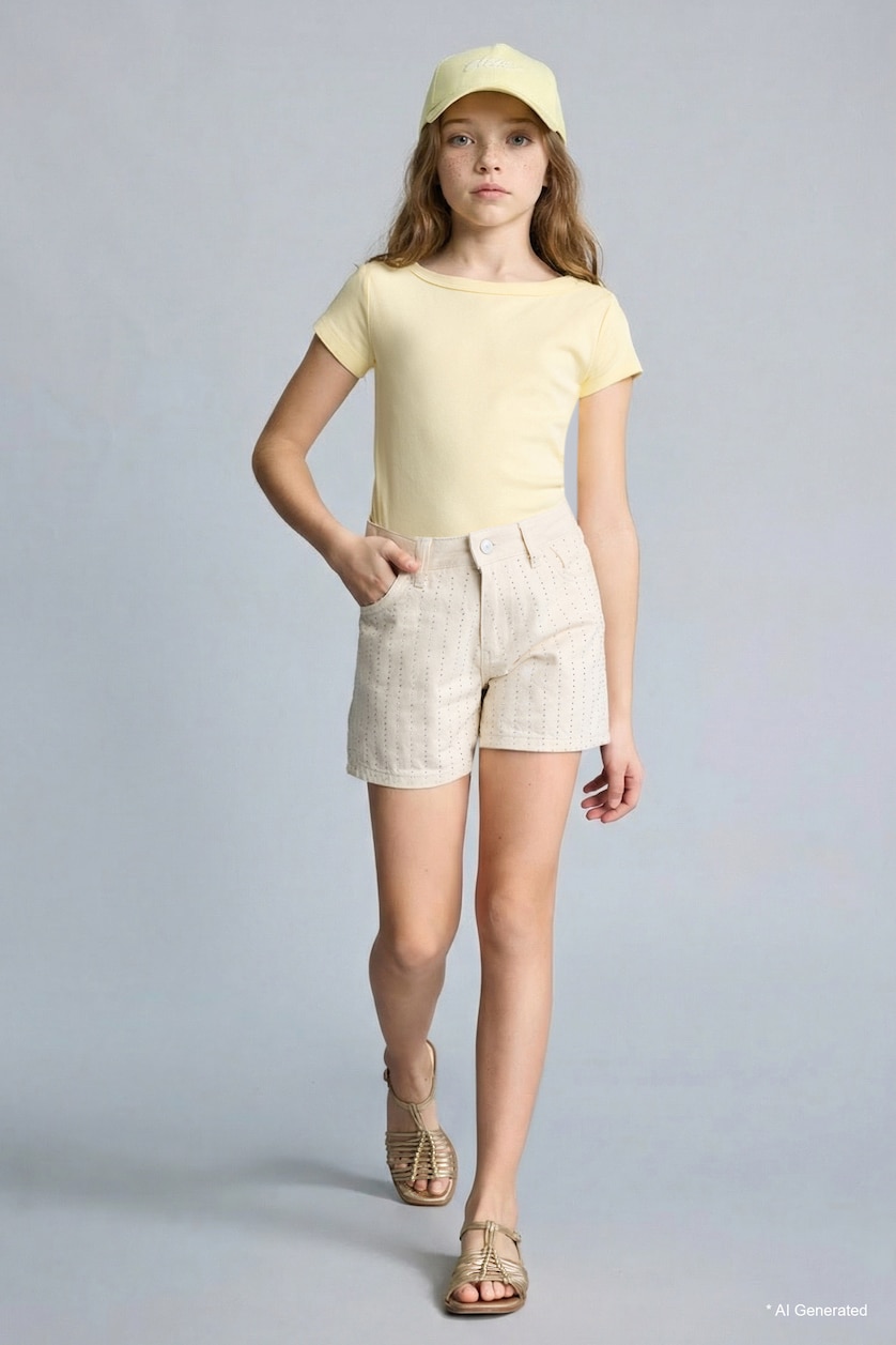 GIRLS & TEENS Ecru Girl Denim Shorts