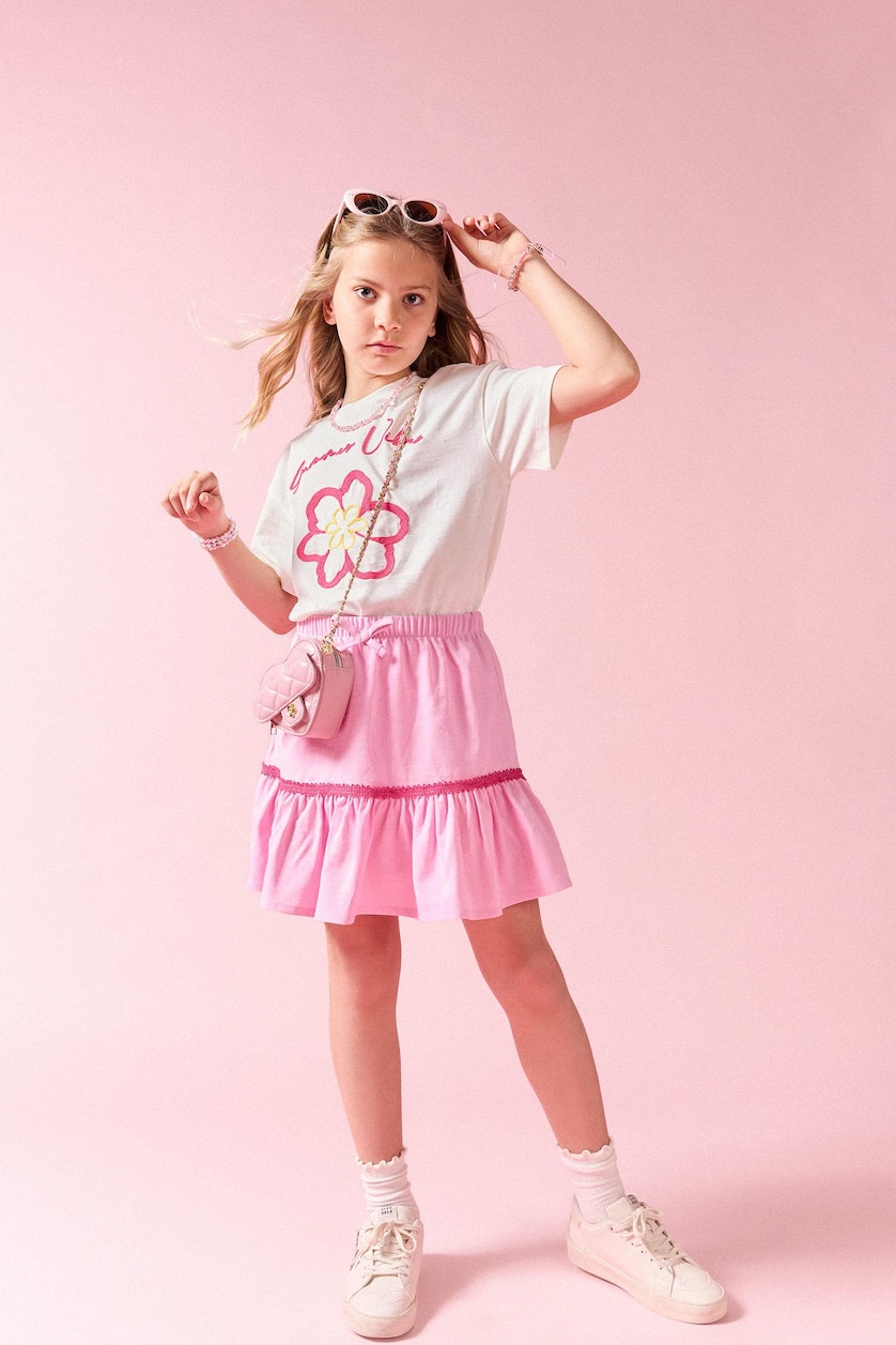 Young Girls - Teen Girls Ecru Regular Fit Floral Short Sleeve T-Shirt