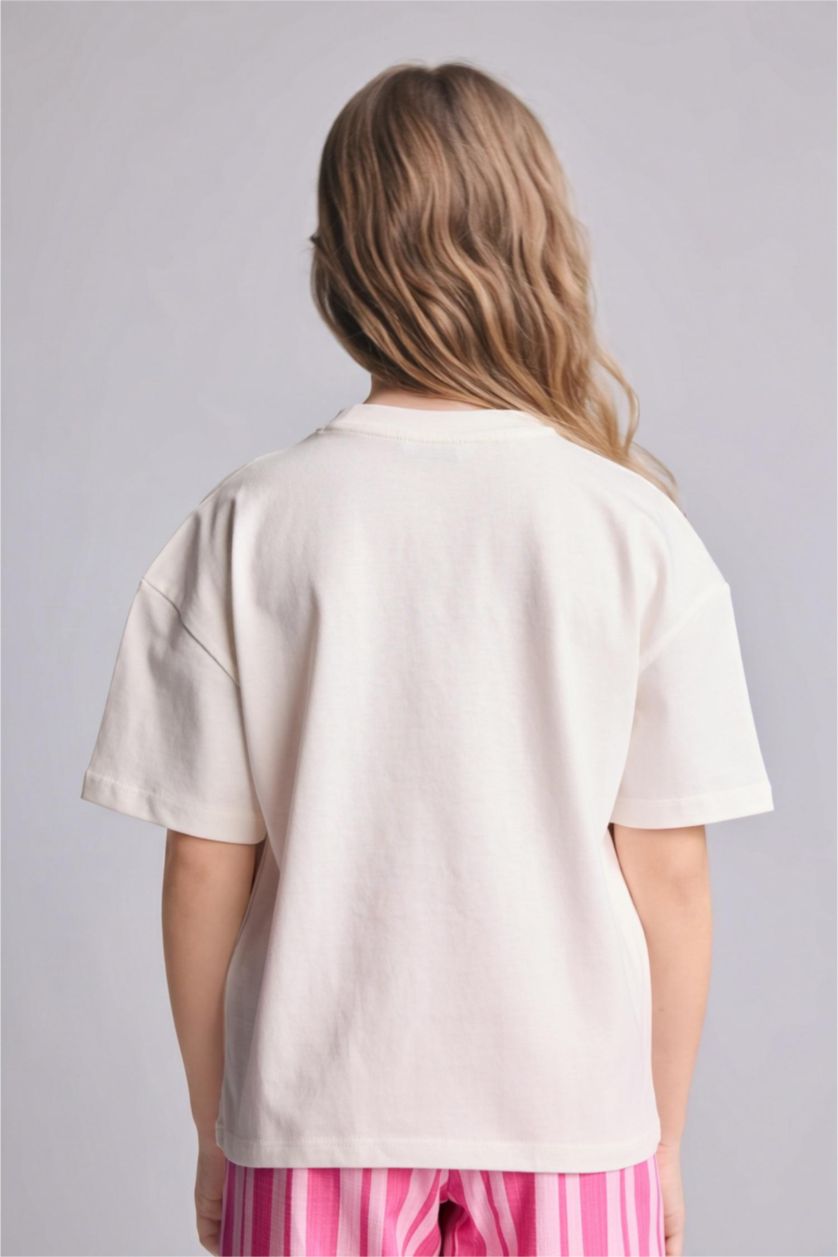 Young Girls - Teen Girls Ecru Regular Fit Floral Short Sleeve T-Shirt