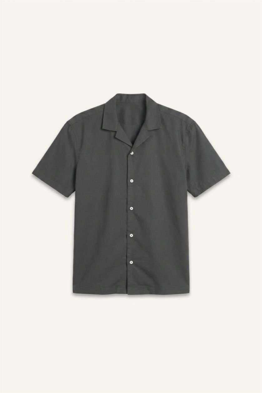 Men Anthracite Regular Fit Cotton Short Sleeve Shirt