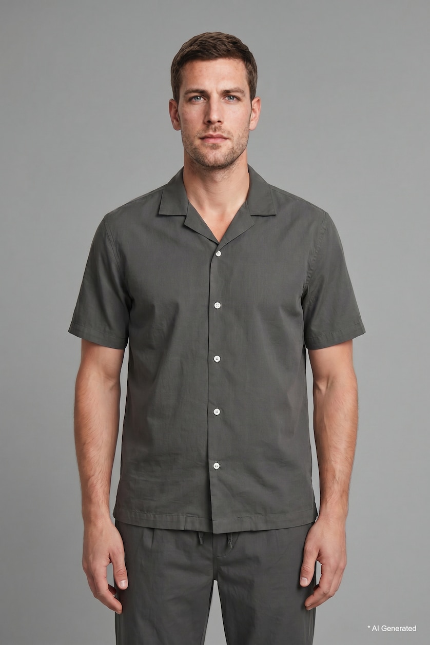 MAN Anthracite Regular Fit Cotton Short Sleeve Shirt