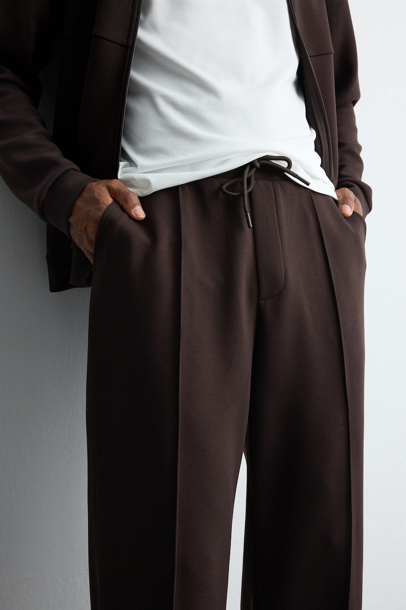 Erkek Kahve Ultra Yumuşak Baggy Fit Dalgıç Kumaş Jogger Pantolon