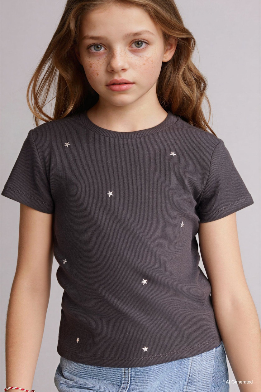GIRLS & TEENS Anthracite Girl Regular Fit Short Sleeve T-Shirt
