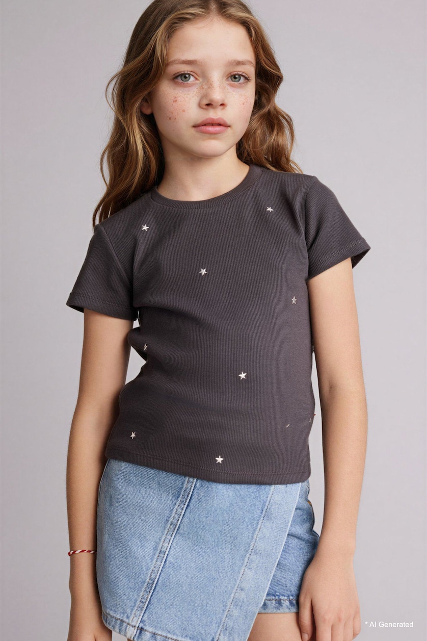 GIRLS & TEENS Anthracite Girl Regular Fit Short Sleeve T-Shirt