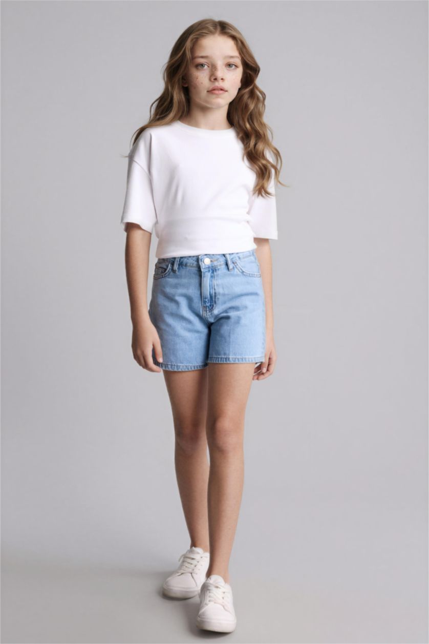 Kız Çocuk - Genç Kız Açık Mavi Şort Çocuk Jean