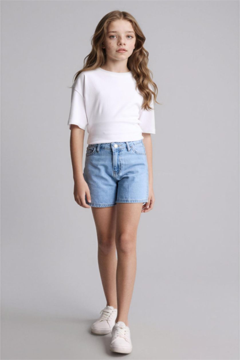 بنات أزرق فاتح شورت جينز بناتي