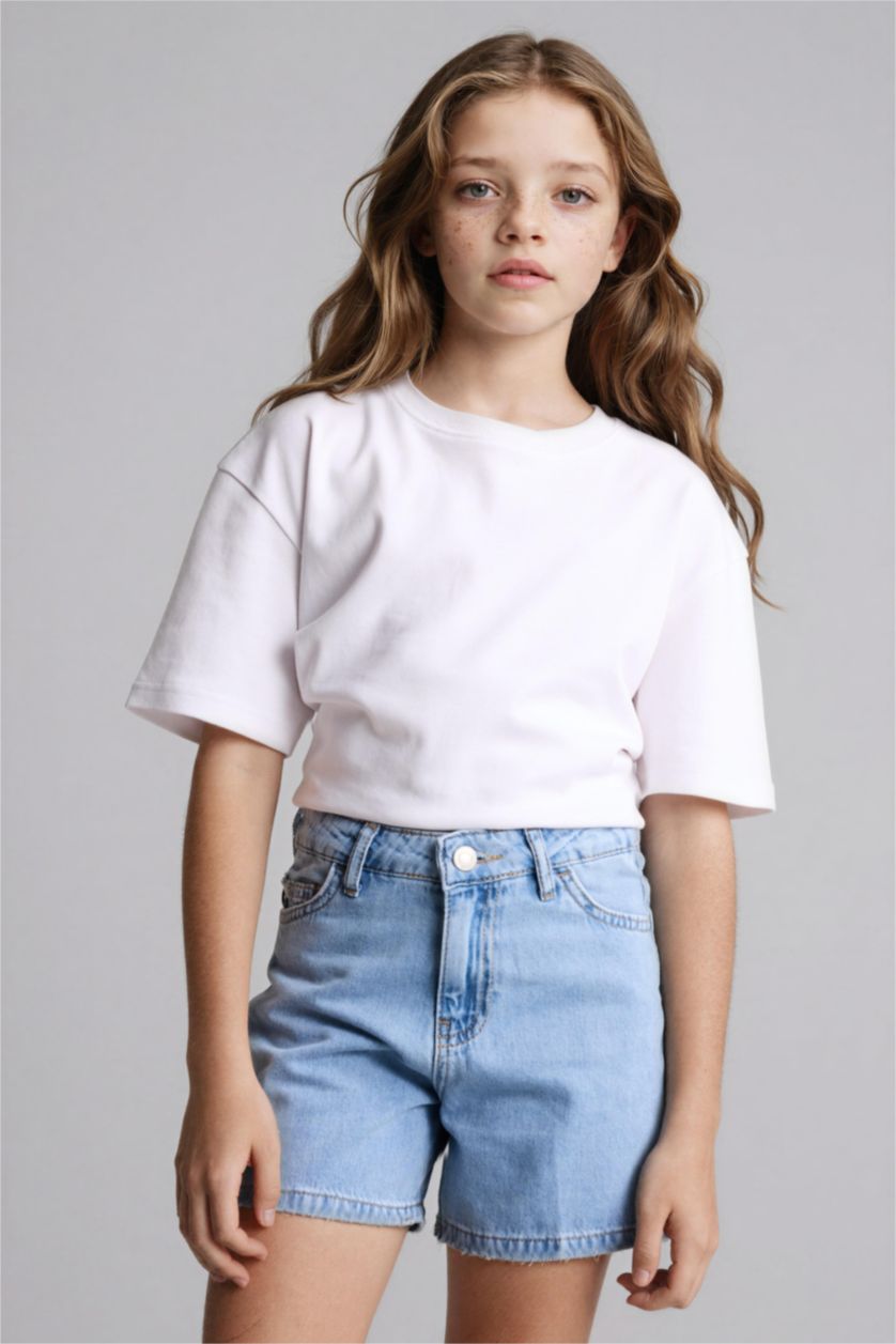 Kız Çocuk - Genç Kız Açık Mavi Şort Çocuk Jean