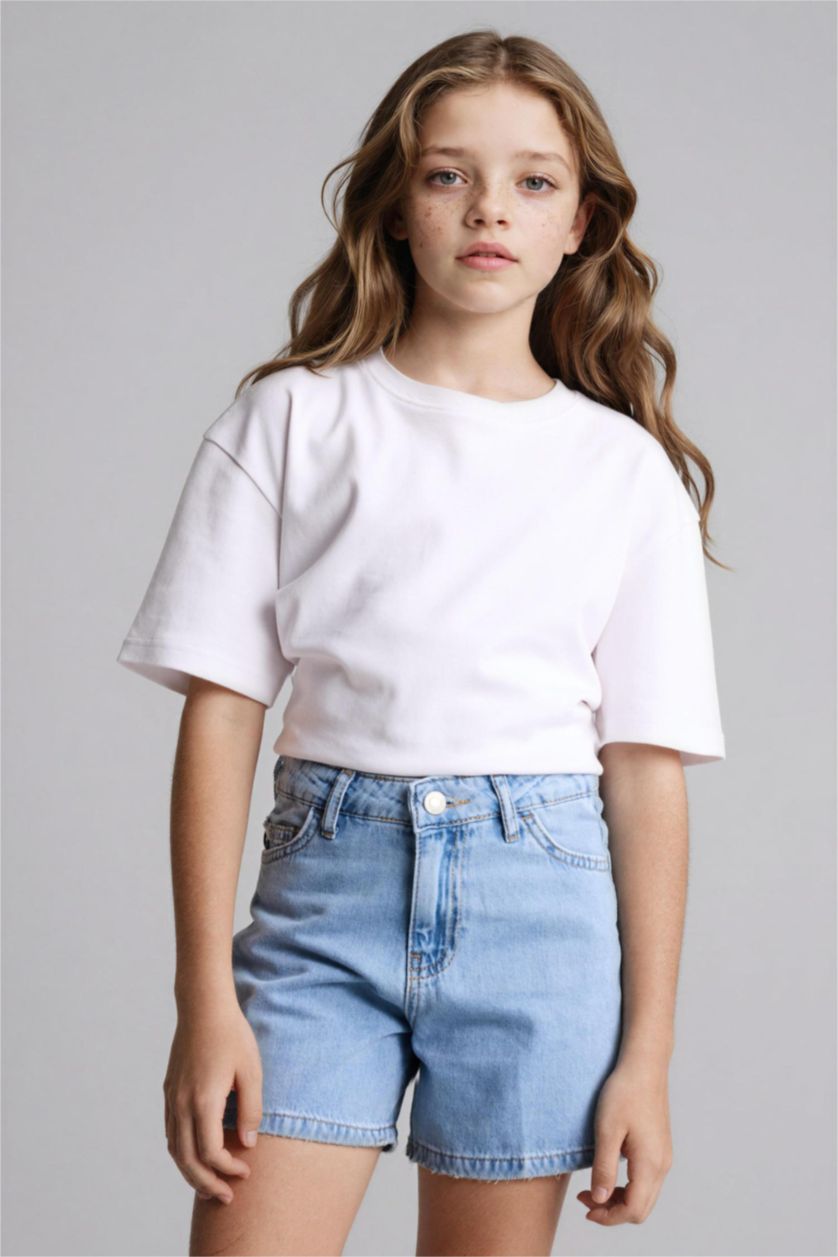 بنات أزرق فاتح شورت جينز بناتي