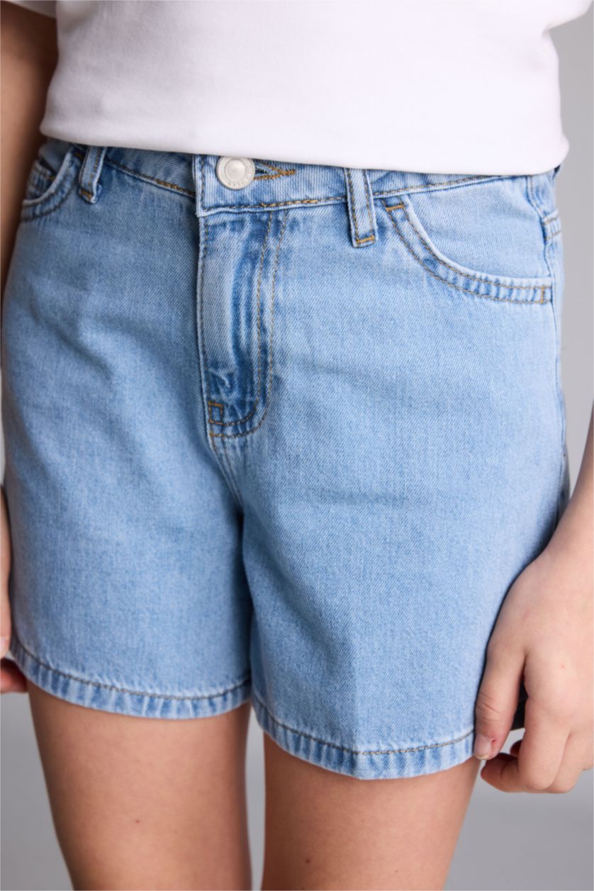 Kız Çocuk - Genç Kız Açık Mavi Şort Çocuk Jean