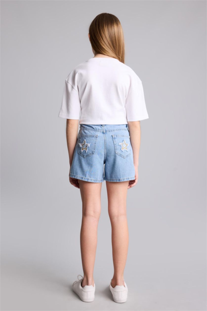 بنات أزرق فاتح شورت جينز بناتي
