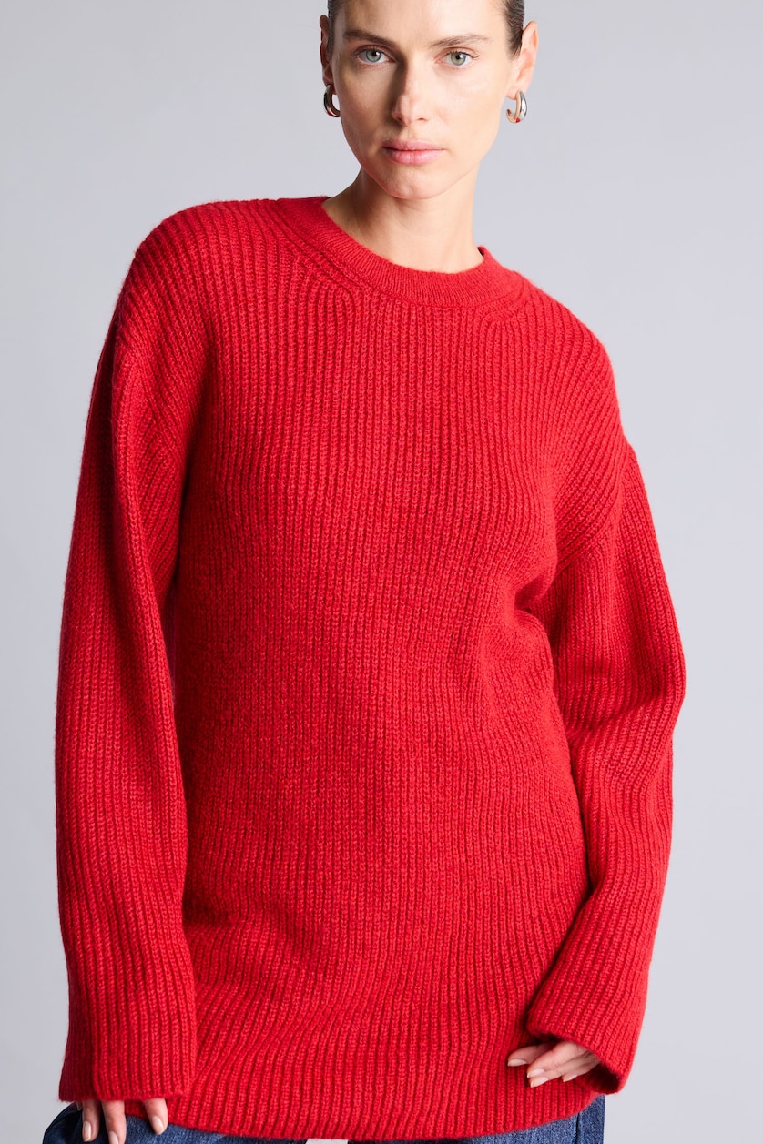Kadın Kırmızı Fitilli Relaxed Fit Tunik