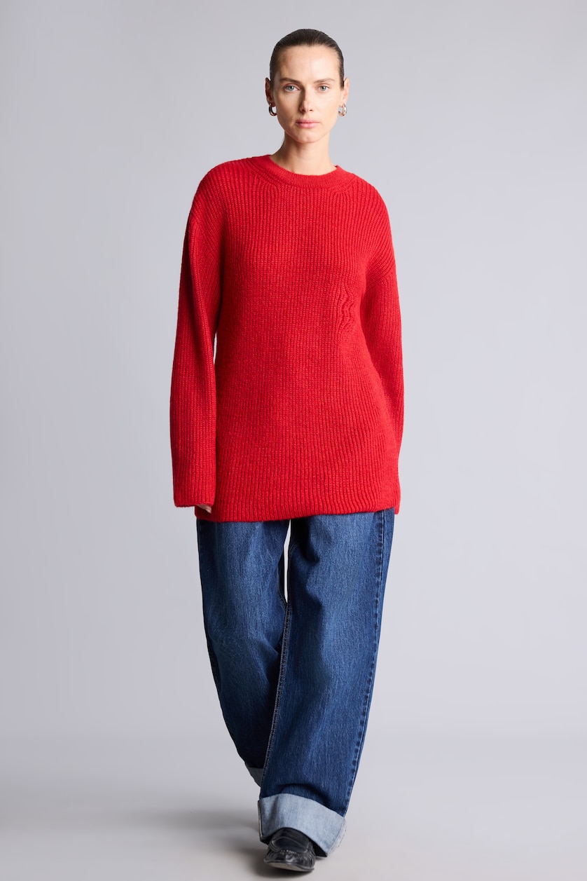 Kadın Kırmızı Fitilli Relaxed Fit Tunik