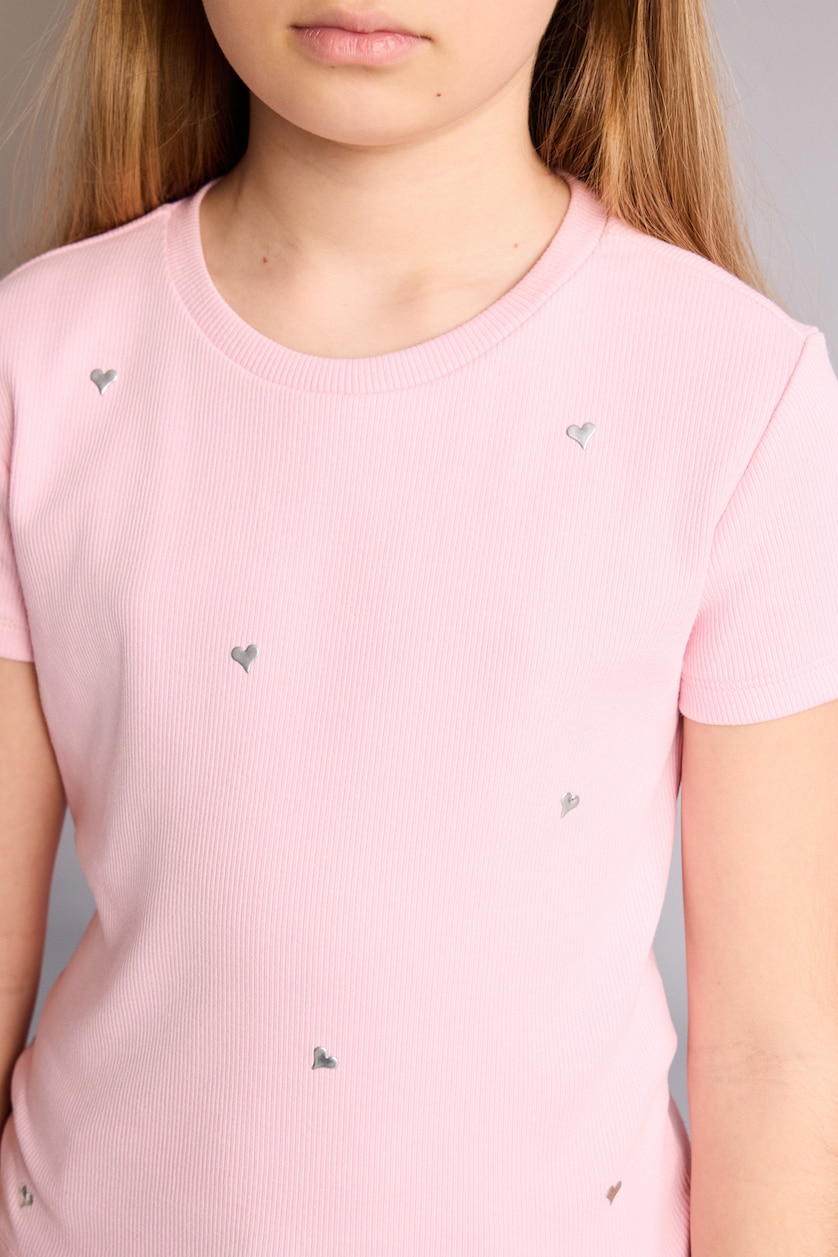 GIRLS & TEENS Light Pink Girl Heart Patterned Ribbed T-Shirt