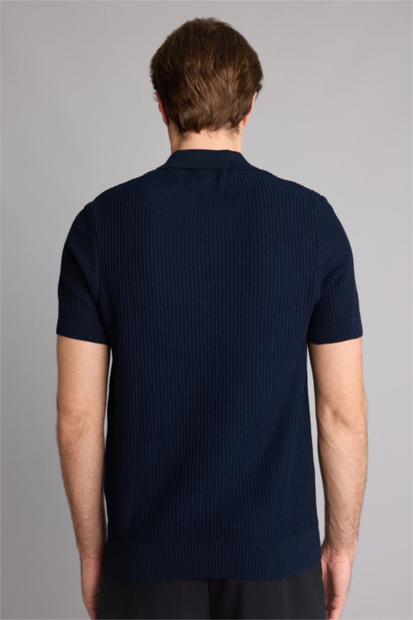 رجالي كحلي Standard Fit Short Sleeve Polo T-Shirt