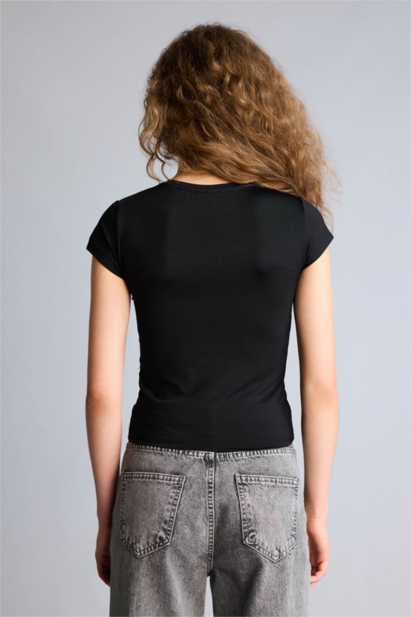 Kadın Açık Kahve Fıtted Basıc Tişört