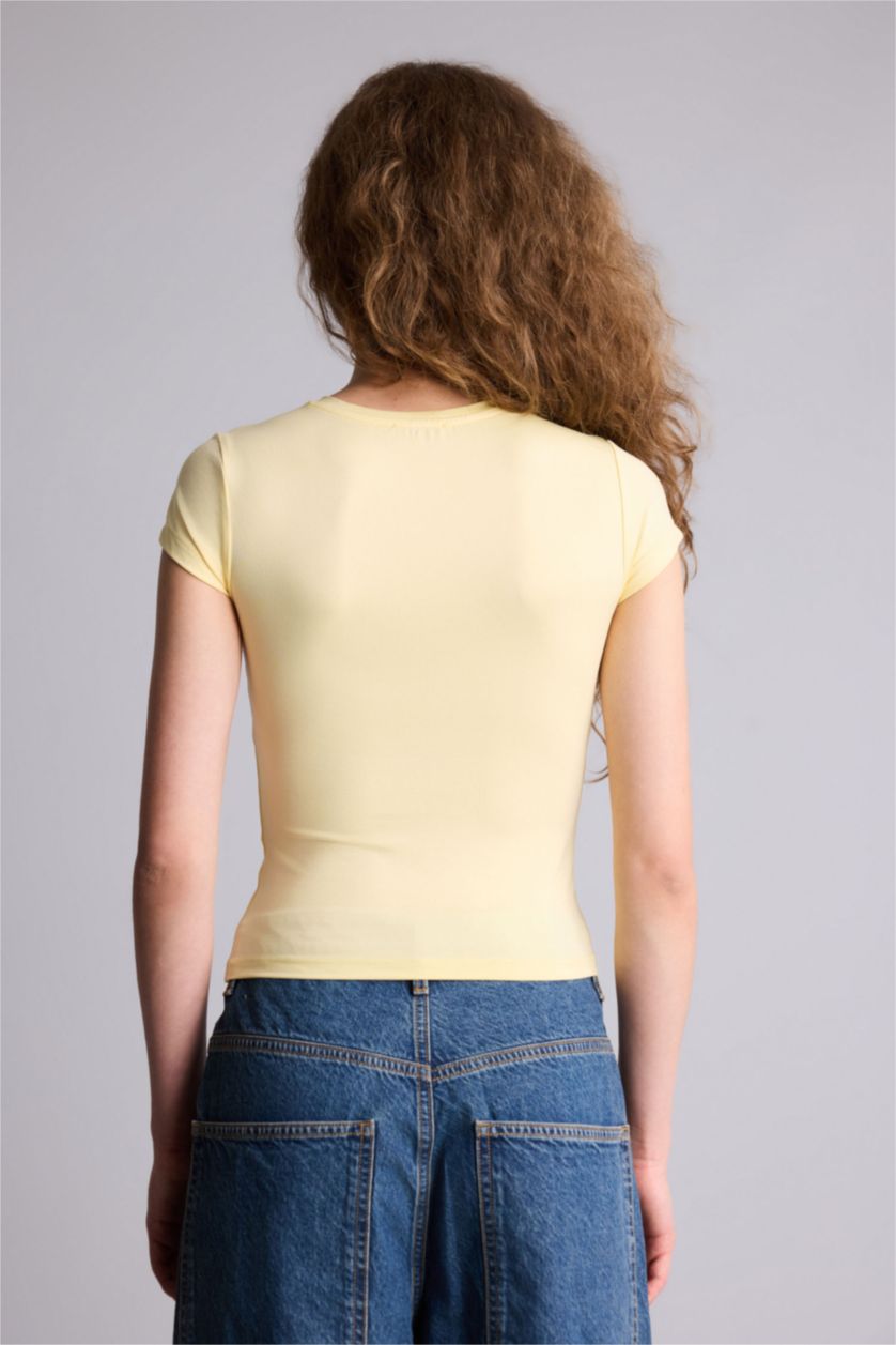 Kadın Sarı Fıtted Kısa Kollu Tişört