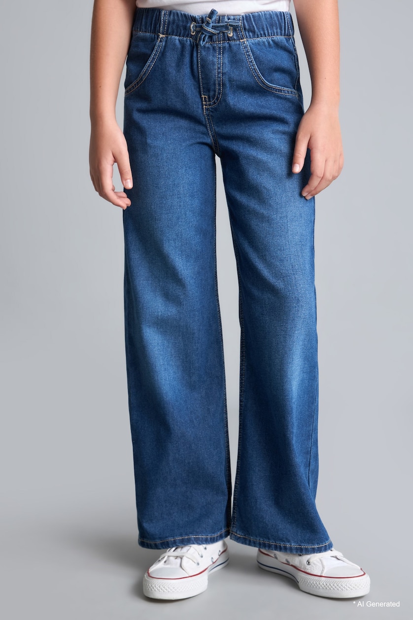 VAJZA & ADOLESHENTE Blue Girl Elastic Waist Wide Leg Jeans