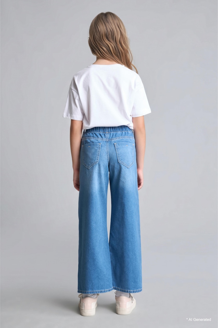 VAJZA & ADOLESHENTE Light Blue Girl Elastic Waist Wide Leg Jeans