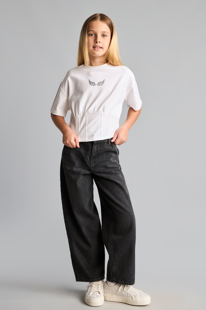 GIRLS & TEENS Grey Girl 100% Cotton Baggy Fit Jeans