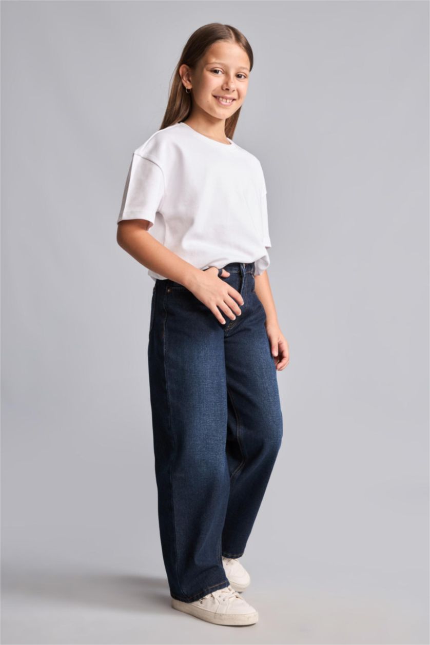 Kız Çocuk - Genç Kız Koyu Mavi Straight Fit Jean Pantolon Kız Çocuk