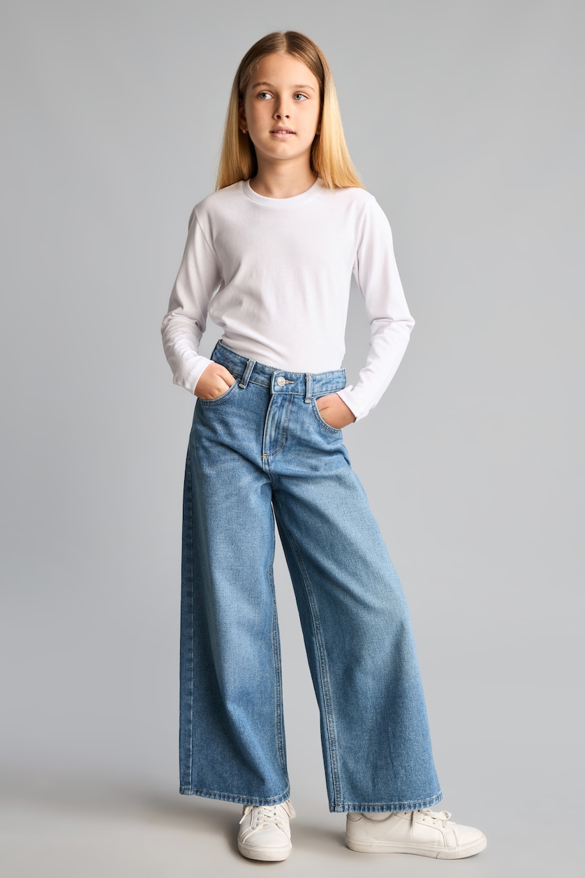 Kız Çocuk - Genç Kız Açık Mavi 90's Wide Leg Jean Pantolon Kız Çocuk