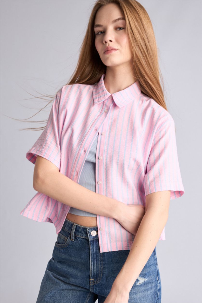 Kadın Pembe Boxy Fit Kısa kollu Gömlek