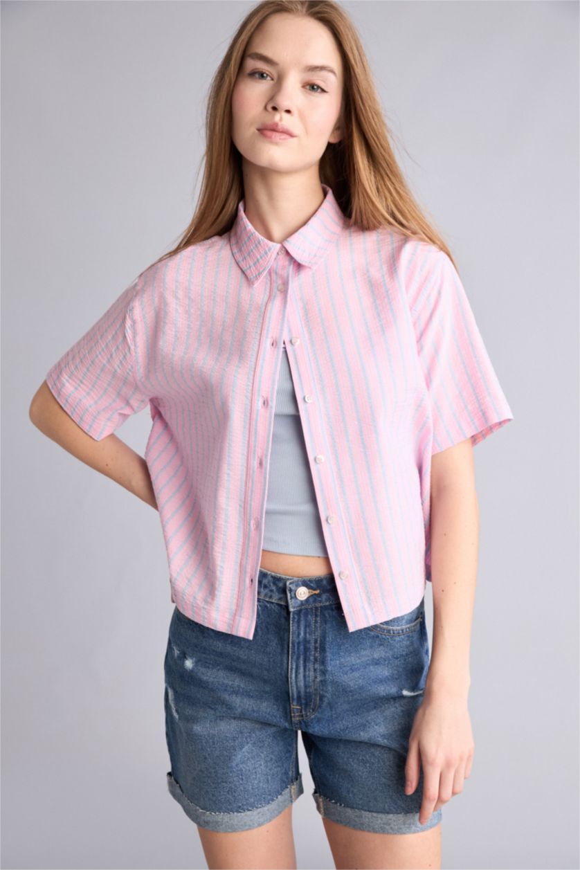 Kadın Pembe Boxy Fit Kısa kollu Gömlek