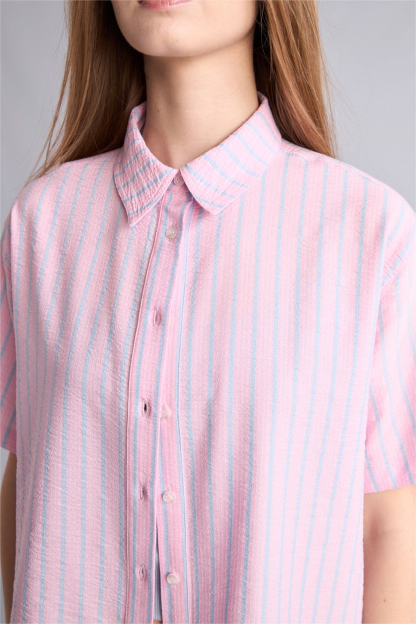 Kadın Pembe Boxy Fit Kısa kollu Gömlek