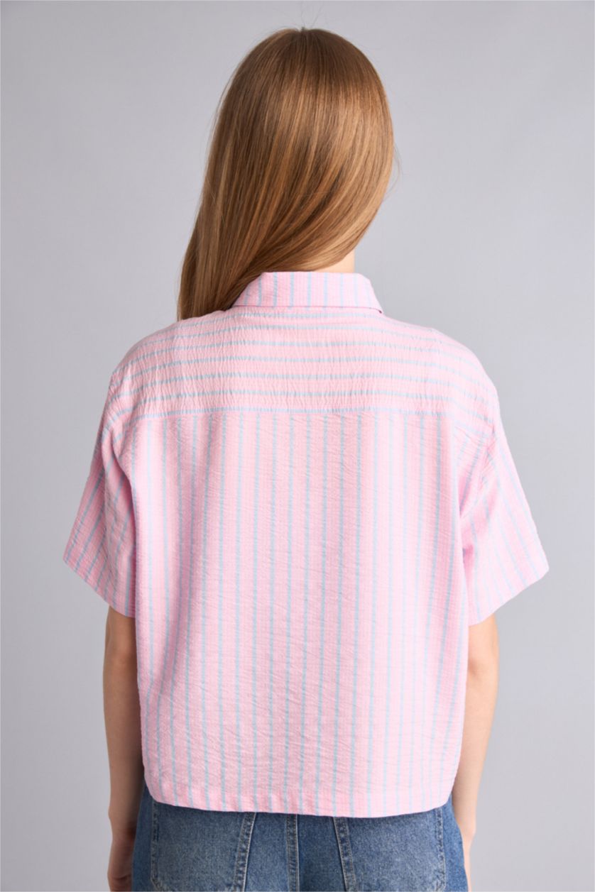 Kadın Pembe Boxy Fit Kısa kollu Gömlek