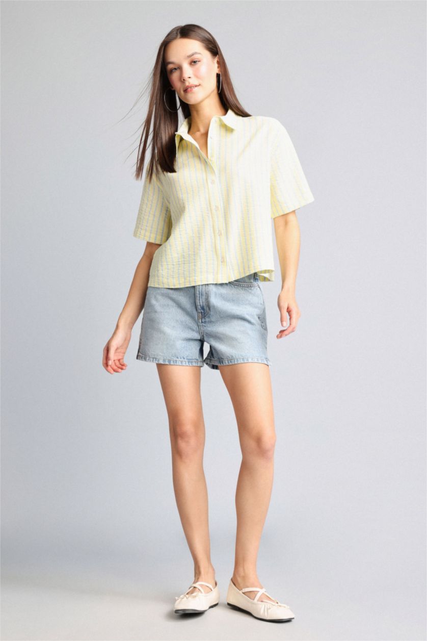 Women Light Yellow Boxy Fit Short Sleeve Shirt