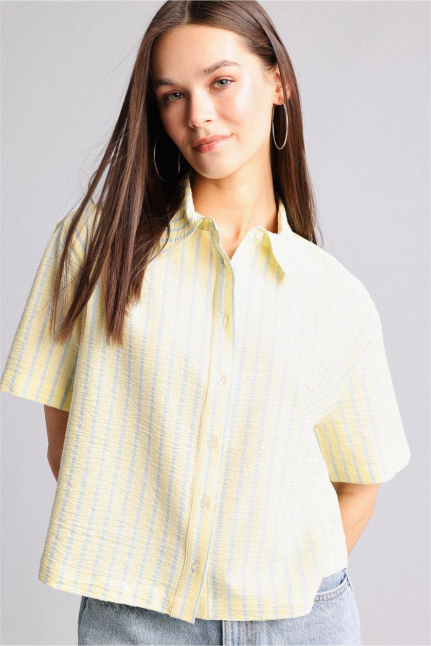 FEMME Jaune Clair Chemise boxy rayée à manches courtes
