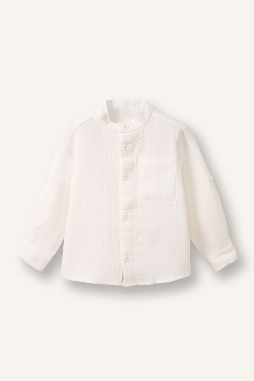 Baby Boy White Regular Fit Muslin Long Sleeve Shirt