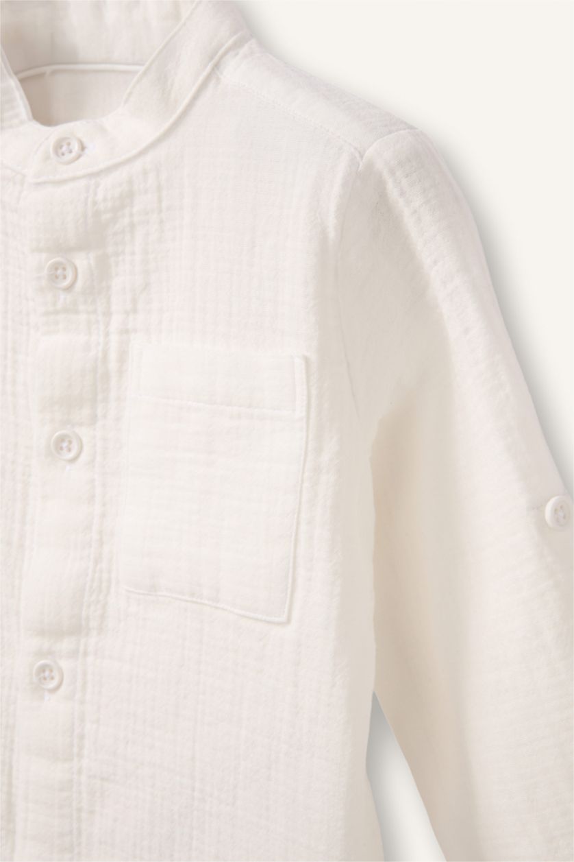 Baby Boy White Regular Fit Muslin Long Sleeve Shirt