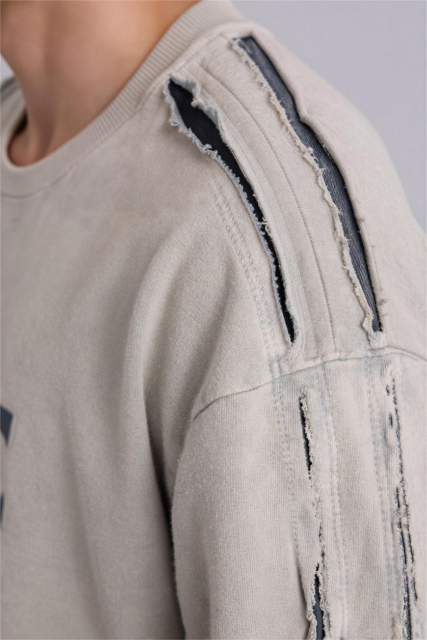 Erkek Taş Boxy Fıt Bisiklet Yaka Sweatshirt