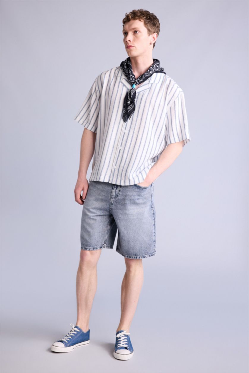 Man Lıght Blue Grey شورت برمودا قصة مستقيمة